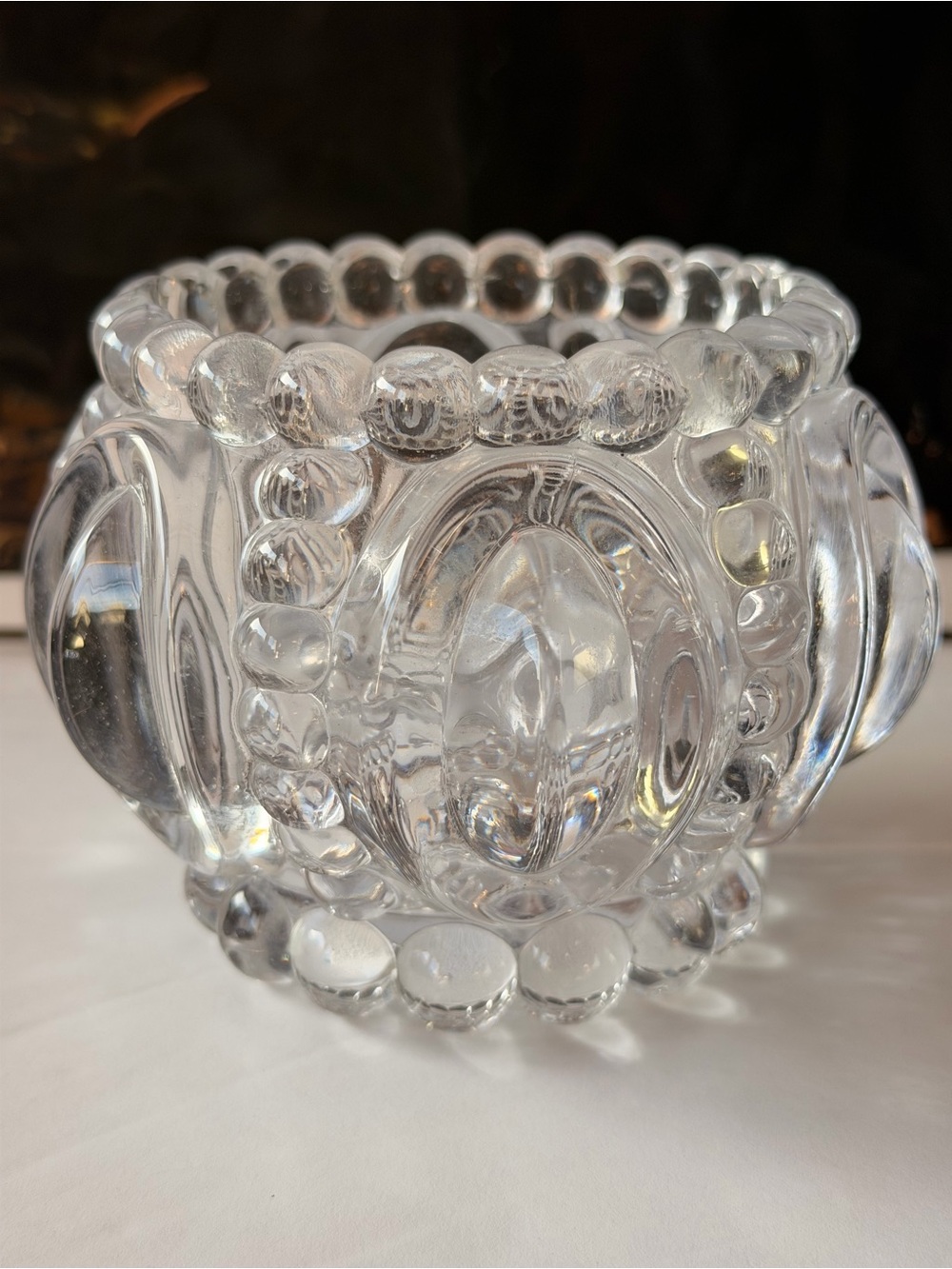 Royal Crown Boopie Crystal Glass Candle Holder Trinket Candy Dish Clear Vintage
